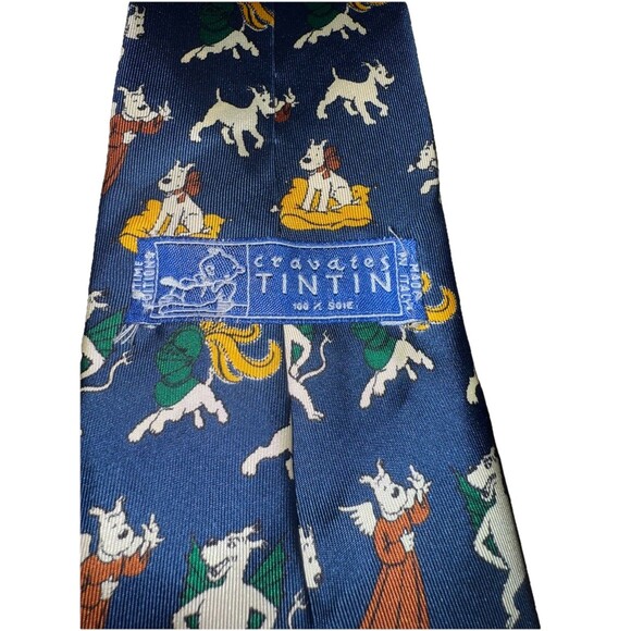 The Adventures of Tintin Neck Tie Men's Silk Color Blue Rare And Beautiful Italy - Picture 3 of 4